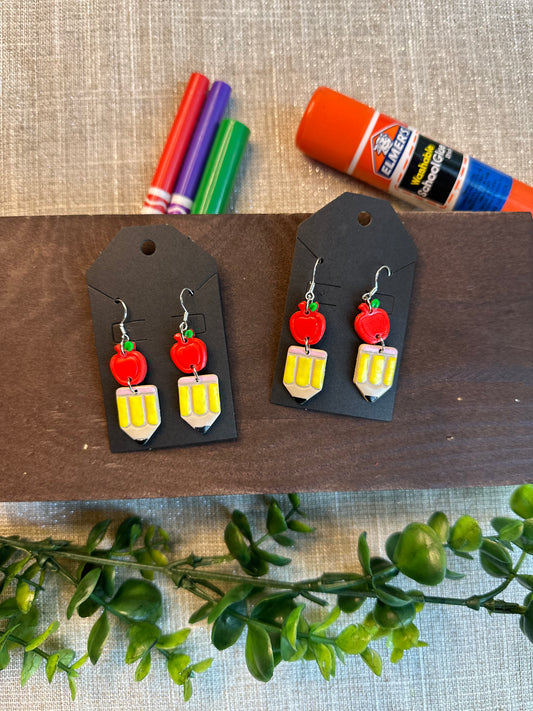 Apple & Pencil Clay Earrings